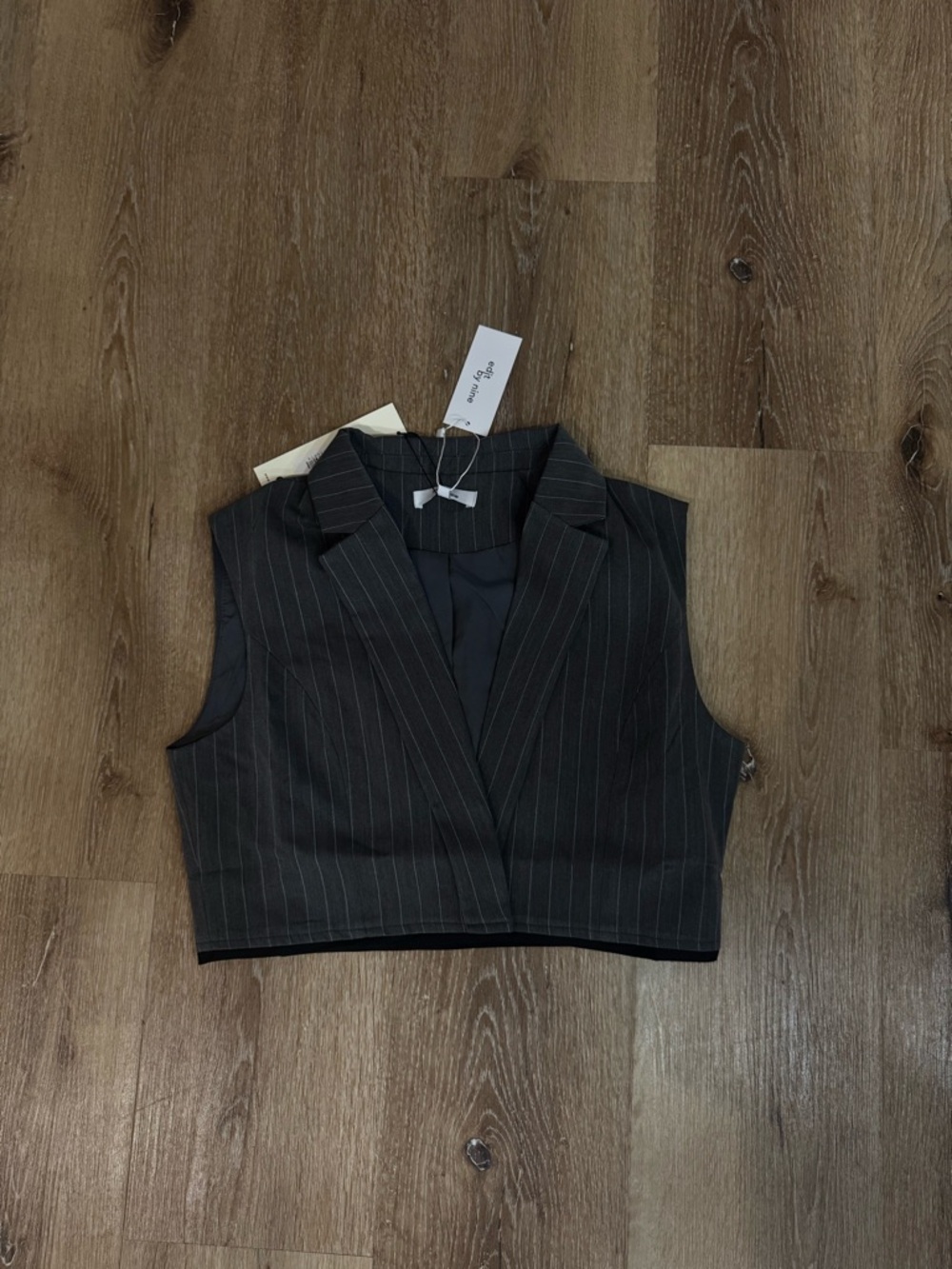 Cropped Pinstripe Vest - Dark Charcoal with Thin Light Stripes